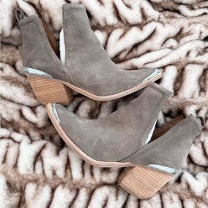 Jeffrey Campbell Cromwell Taupe Suede Ankle Booties with Silver Accents